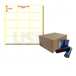 Kit Etiquetas Papel Couche 34mm x 23mm e Ribbon de Cera com 74 Metros